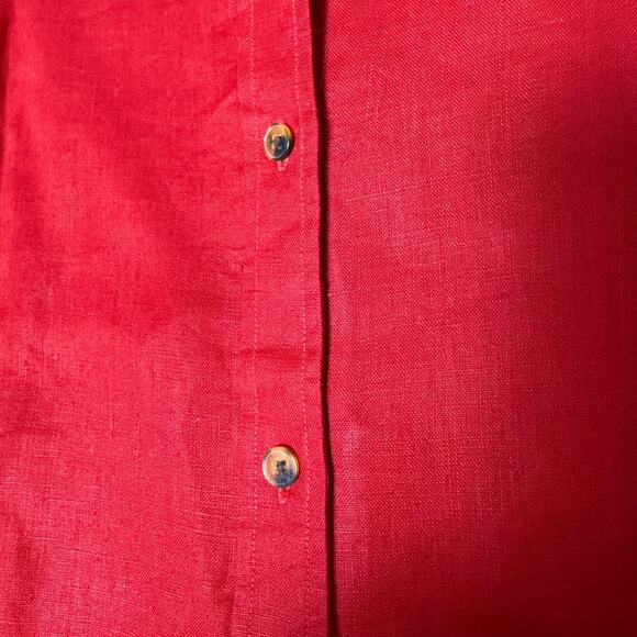 100% Linen Ralph Lauren Women’s Roll Tab Collared Red Button Shirt Sm Normcore - Picture 4 of 8